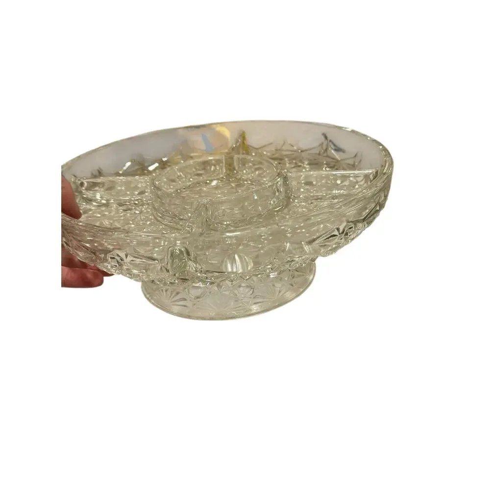 Luxham De Veropa Hors D'Oeuvres Cut Glass Pedestal Dish 5 Compartments 10”